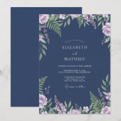 Invitation Mariage aux Fougères Violet Ardoise (Devant / Derrière)