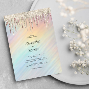 Invitation Mariage aux gouttes de paillettes dorées holograph