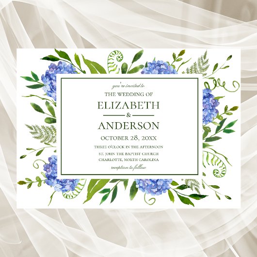 Invitation Mariage aux Hortensias Bleus