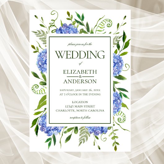 Invitation Mariage aux Hortensias Bleus