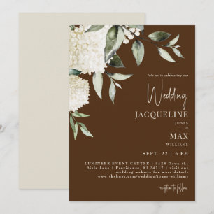 Invitation Mariage aux Hortensias Marron Blanc