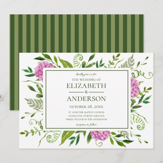 Invitation Mariage aux Hortensias Roses (Devant / Derrière)