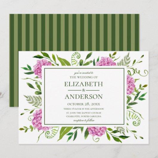 Invitation Mariage aux Hortensias Roses (Devant / Derrière)