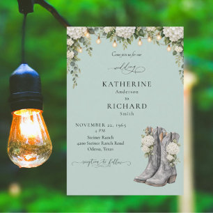 Invitation Mariage aux Hortensias Rustiques et aux Bottes de