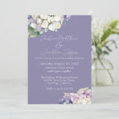 Invitation Mariage aux Hortensias Violettes et Blancs sur Fon (Debout devant)