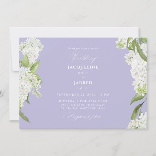 Invitation Mariage aux Hydrangeas Blancs Lavande  (Devant)