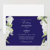 Invitation Mariage aux Hydrangeas Bleu Marine & Blanc (Devant / Derrière)