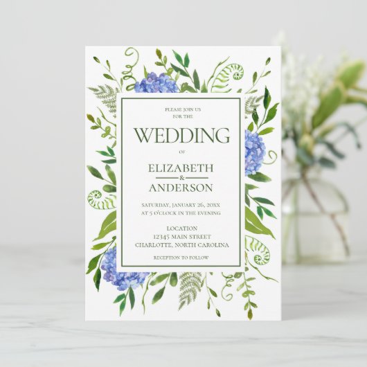 Invitation Mariage aux Hydrangeas Bleus (Debout devant)