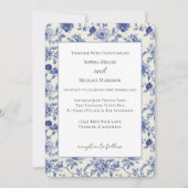 Invitation Mariage aux jolies fleurs bleues (Devant)