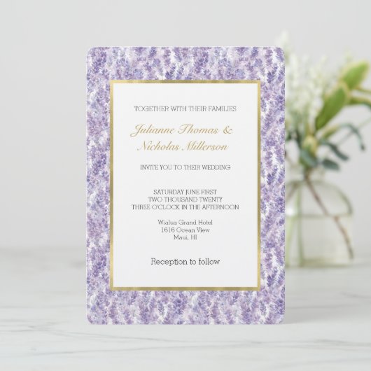 Invitation Mariage aux jolies fleurs lavande (Debout devant)
