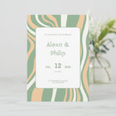 Invitation Mariage aux lignes vertes et crème (Debout devant)