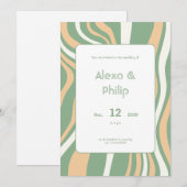 Invitation Mariage aux lignes vertes et crème (Devant / Derrière)