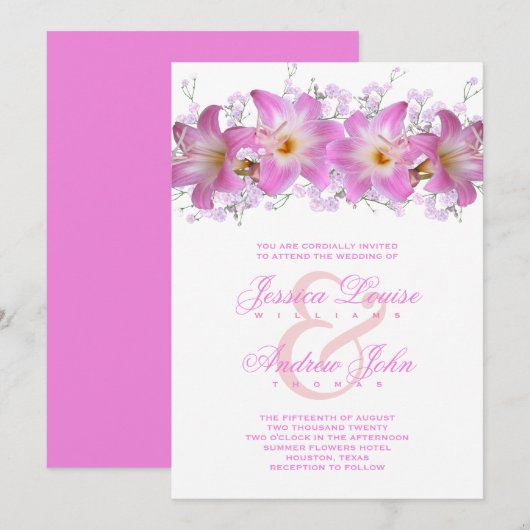 Invitation Mariage aux lis belladone romantiques (Devant / Derrière)