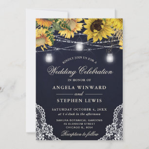 Invitation Mariage aux lumières de tournesol rustique et de p