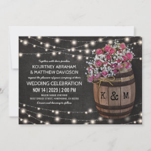 Invitation Mariage aux lumières florales roses de vignoble ru