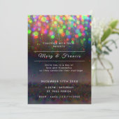 Invitation Mariage aux lumières noires et arc-en-ciel et pail (Debout devant)