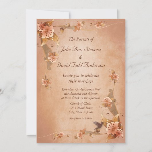 Invitation Mariage aux Lys Beige Vintage (Devant)
