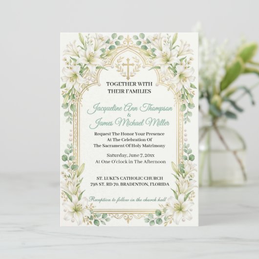Invitation Mariage aux Lys Blancs Luxuriants (Debout devant)