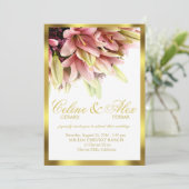 Invitation Mariage aux lys calla roses dans une étreinte flor (Debout devant)