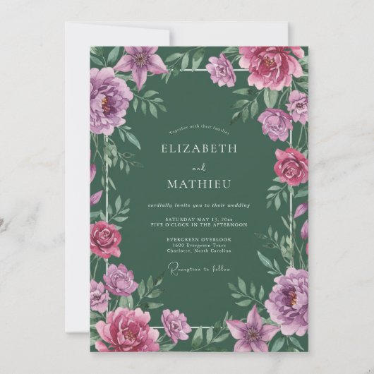 Invitation Mariage aux Lys Magenta de la Forêt (Devant)