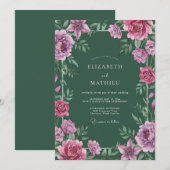 Invitation Mariage aux Lys Magenta de la Forêt (Devant / Derrière)