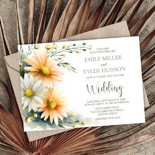 Invitation Mariage aux Marguerites Orange et Blanches