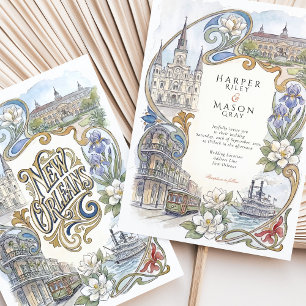 Invitation Mariage aux monuments aquarellés de La Nouvelle-Or