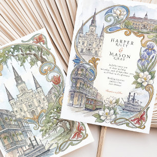 Invitation Mariage aux monuments aquarellés de La Nouvelle-Or