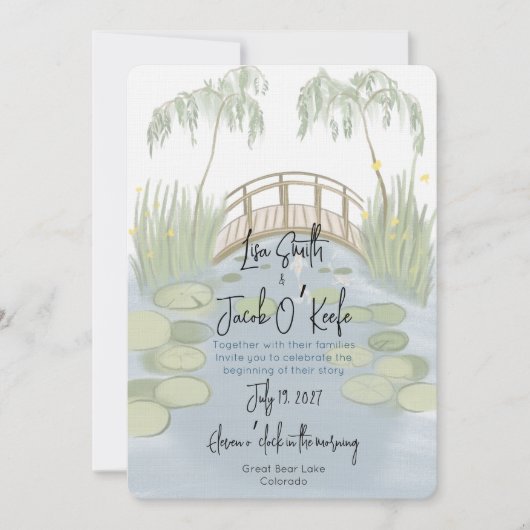 Invitation Mariage aux nénuphars illustrés peints à la main (Devant)