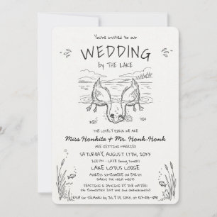 Invitation Mariage aux oies qui s'embrassent au bord du lac
