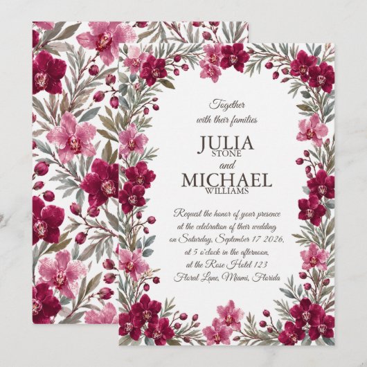 Invitation Mariage aux Orchidées (Devant / Derrière)