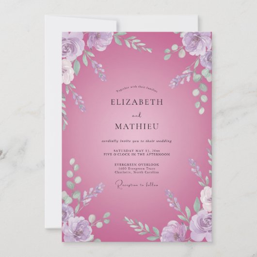 Invitation Mariage aux Orchidées Fuchsia (Devant)