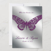 Invitation Mariage aux papillons Inviter Sparkle Purple Argen (Devant)