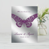 Invitation Mariage aux papillons Inviter Sparkle Purple Argen (Debout devant)