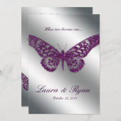 Invitation Mariage aux papillons Inviter Sparkle Purple Argen (Devant / Derrière)