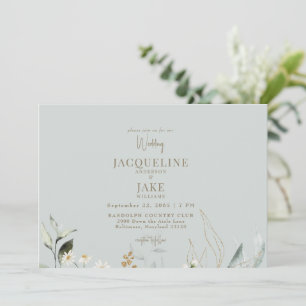 Invitation Mariage aux pâquerettes dansantes vert sauge clair