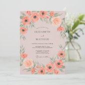 Invitation Mariage aux Pavots Corail Feuillus (Debout devant)