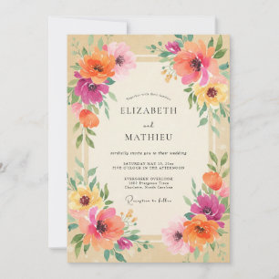 Invitation Mariage aux Pavots Jaunes Magenta