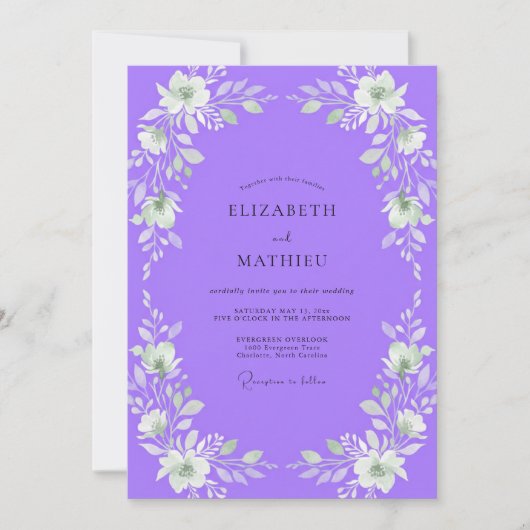 Invitation Mariage aux Pétales Blanches Violettes (Devant)