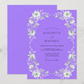 Invitation Mariage aux Pétales Blanches Violettes (Devant / Derrière)
