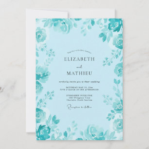 Invitation Mariage aux Pétales Cyan