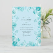 Invitation Mariage aux Pétales Cyan (Debout devant)