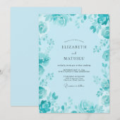 Invitation Mariage aux Pétales Cyan (Devant / Derrière)