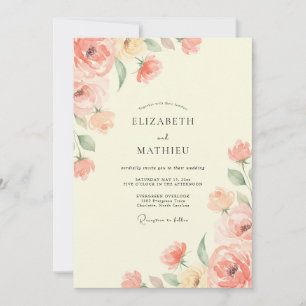 Invitation Mariage aux Pétales d'Abricot, Olive et Sauge