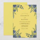 Invitation Mariage aux Pétales d'Ardoise Citron (Devant / Derrière)