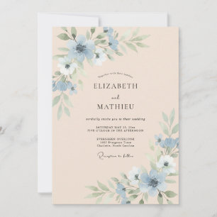 Invitation Mariage aux Pétales de Bleuet et Champagne
