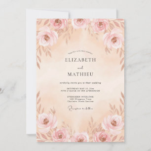 Invitation Mariage aux Pétales de Champagne Pêche