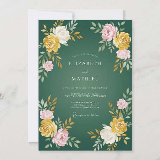 Invitation Mariage aux Pétales de Chasseur Doré (Devant)