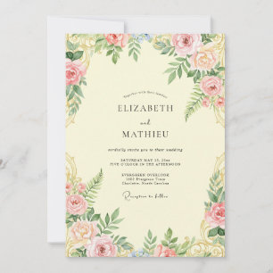 Invitation Mariage aux Pétales de Corail Crème