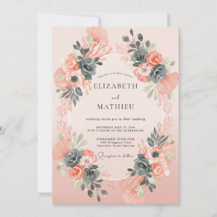 Invitation Mariage aux Pétales de Corail Dépoussiéré et d'Ard